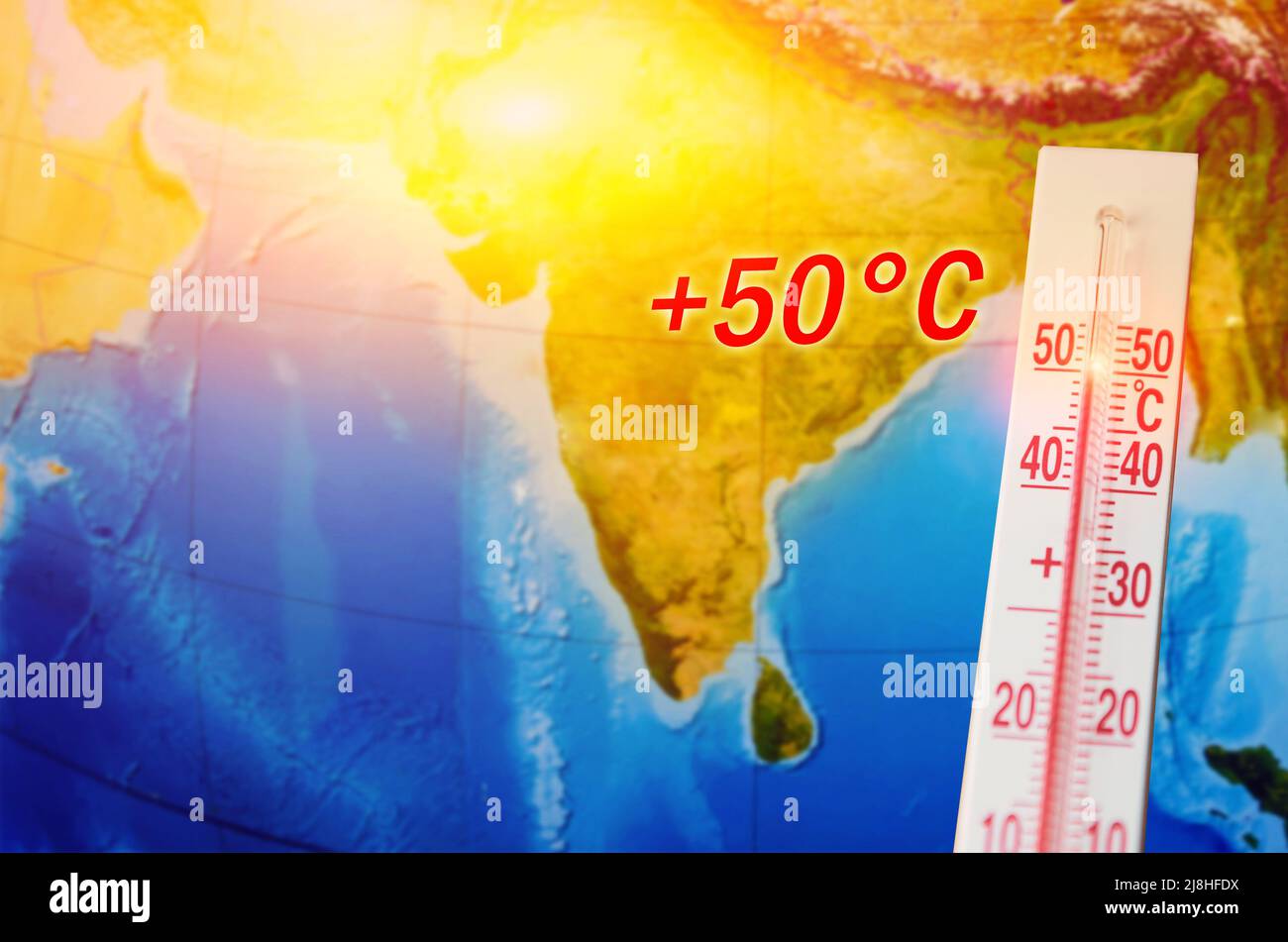 A thermometer with a record high temperature of fifty degrees Celsius