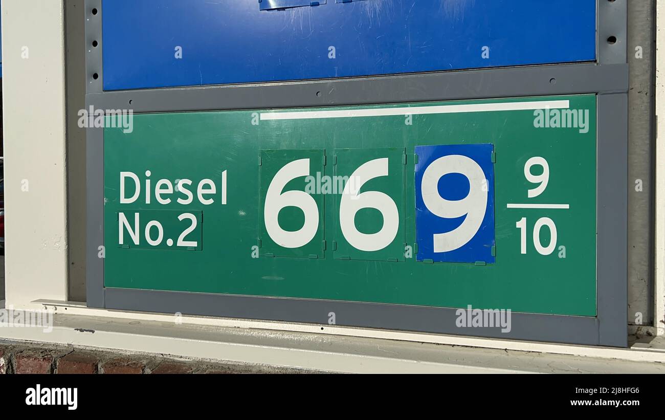 Chevron gas station with display showing diesel price, Lafayette