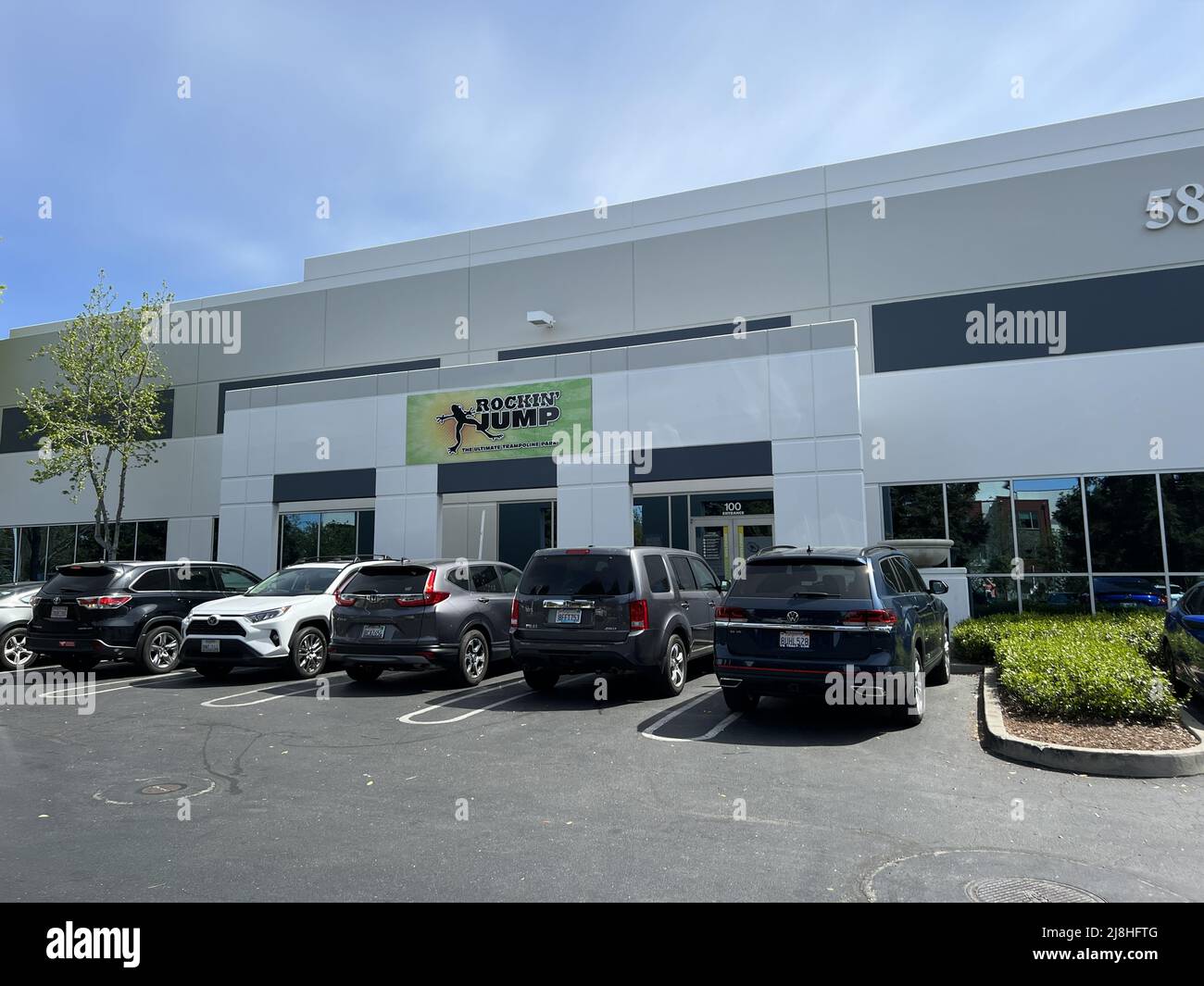 Facade of Rockin Jump trampoline park in Dublin, California, April 4