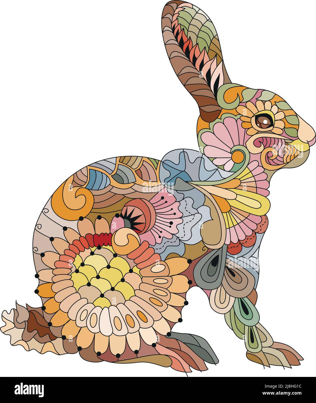 Spring rabbit. Easter background with creative cute bunny. Colorful vector illustration. Stock Vector