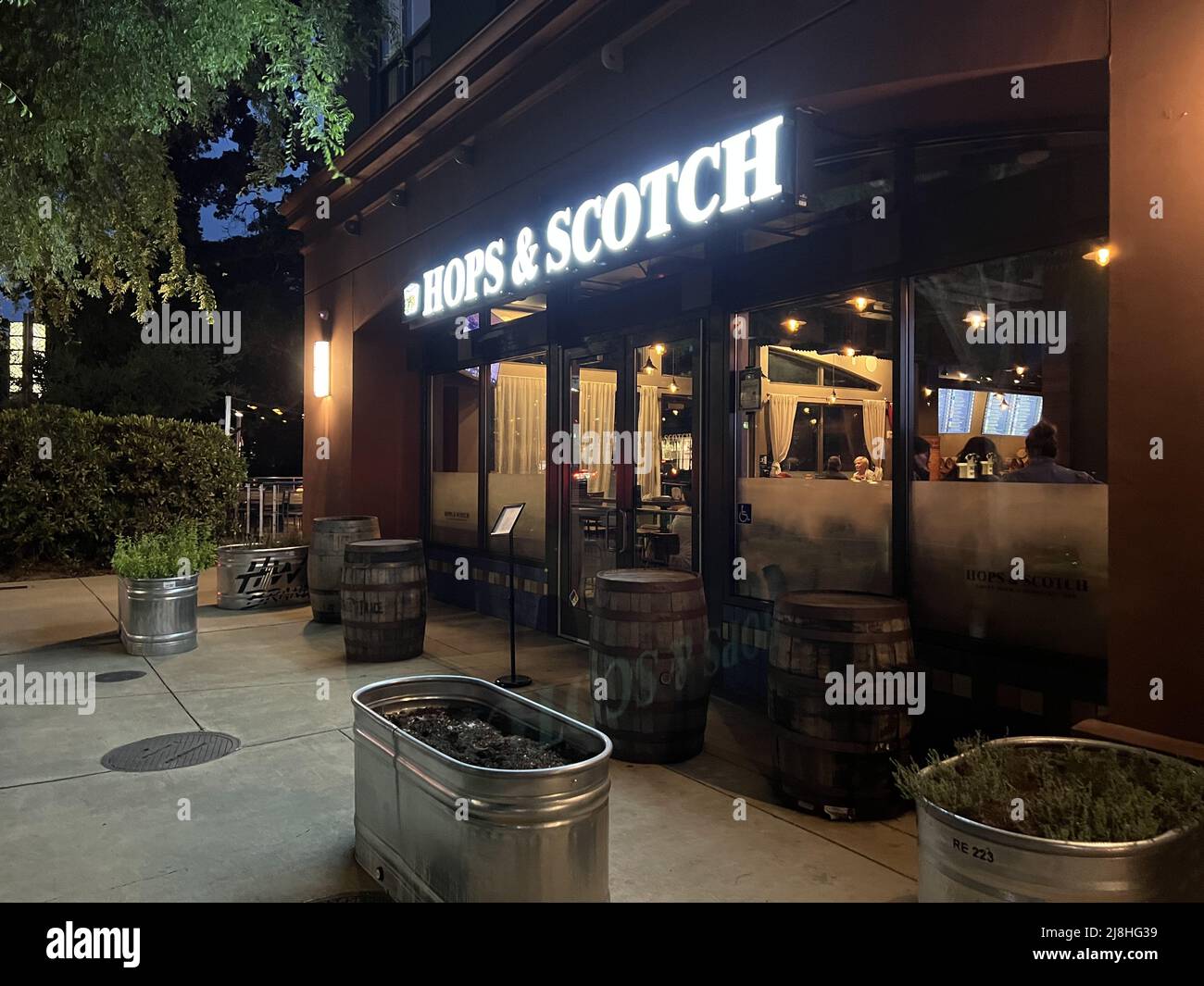 Facade of Hops and Scotch whisky bar in Walnut Creek, California at