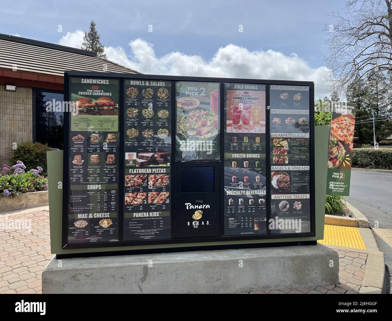 Close-up of menu at Panera Bread drive-through, Walnut Creek
