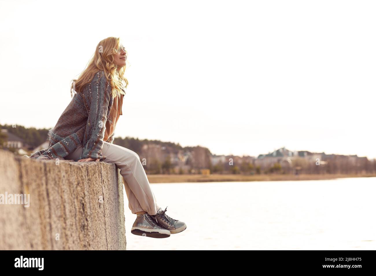 Woman alone happy calm hi-res stock photography and images - Alamy
