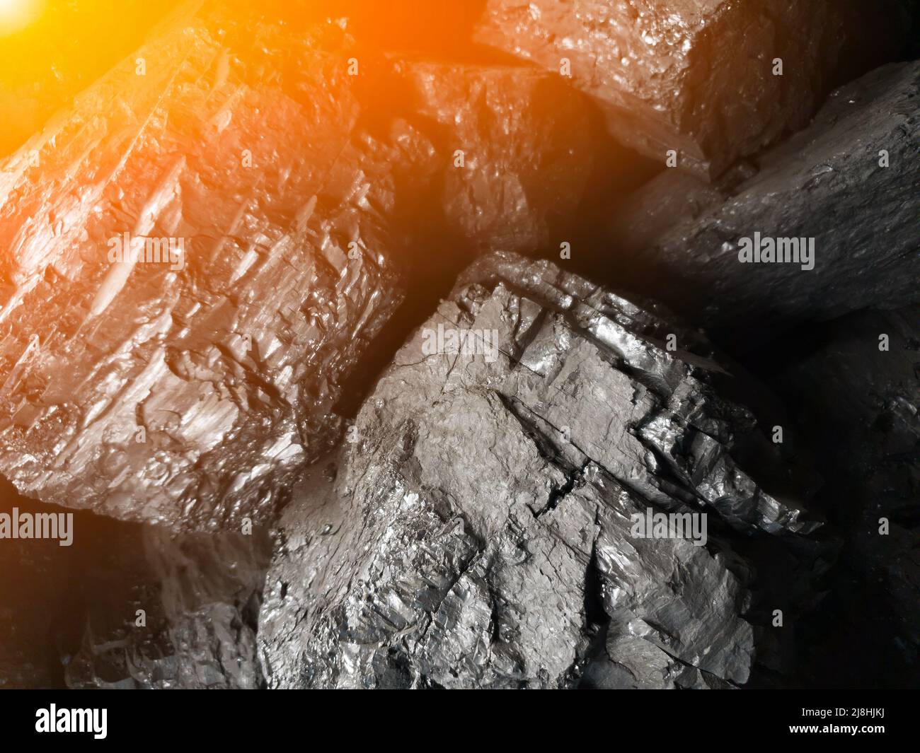 Coal industry. Chunks of black coal closeup. Fuel harvesting Stock