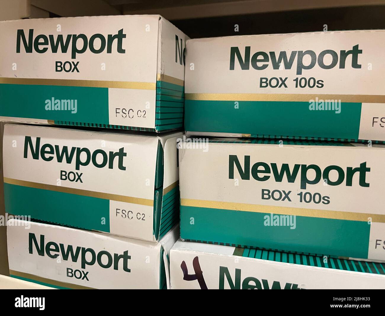 Grovetown, Ga USA - 4 30 22: Menthol Cigarettes retail store shelf cartons of Newport Stock Photo