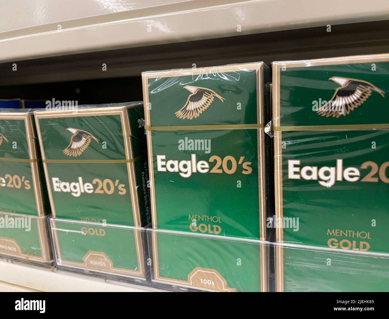 Grovetown, Ga USA - 4 30 22: Menthol Cigarettes retail store shelf Eagle 20s Stock Photo