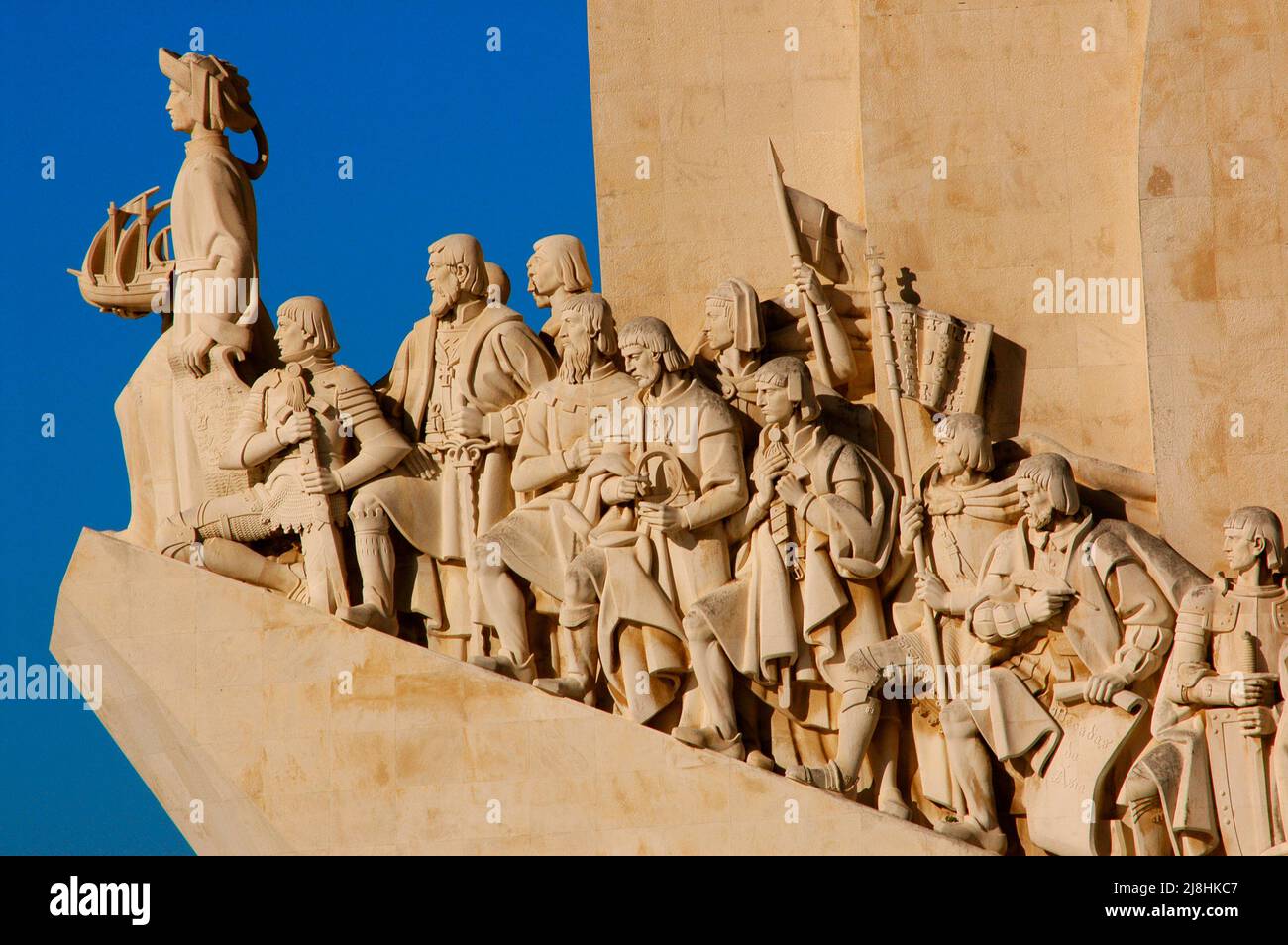 Portugal. Lisbon. Monument to the Discoveries. Erected in 1960 by Jose Angelo Cottinelli Telmo (1897-1948) and Leopoldo de Almeida (1898-1975) on ocassion of the five hundredth anniversary of the death of Henry the Navigator (1394-1460). Detail. Stock Photo