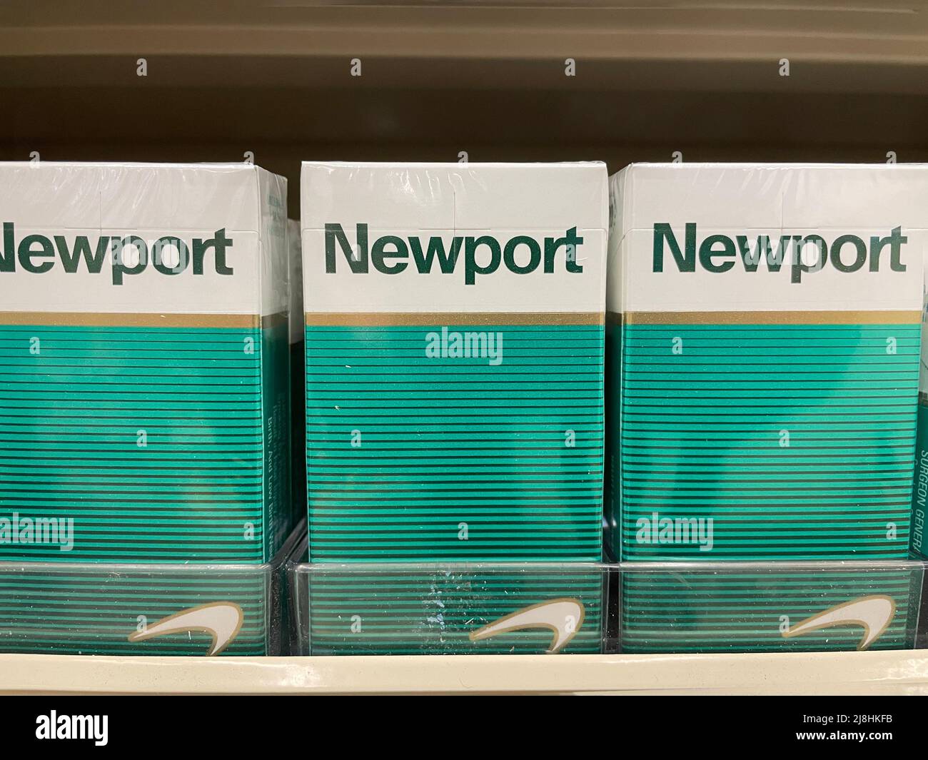 Grovetown, Ga USA - 4 30 22: Menthol Cigarettes retail store shelf Newport front view Stock Photo