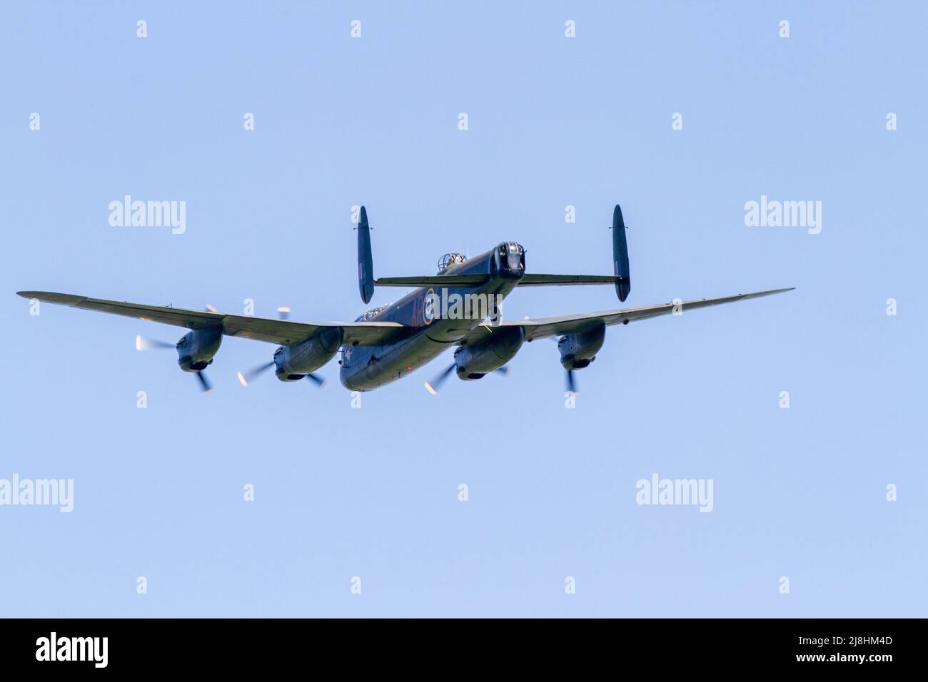 The war time plane the Lancaster Bomber during a fly past over Staffordshire  and Cheshire on May 15th 2022 to mark the Dambusters raids during WW ii Stock Photo