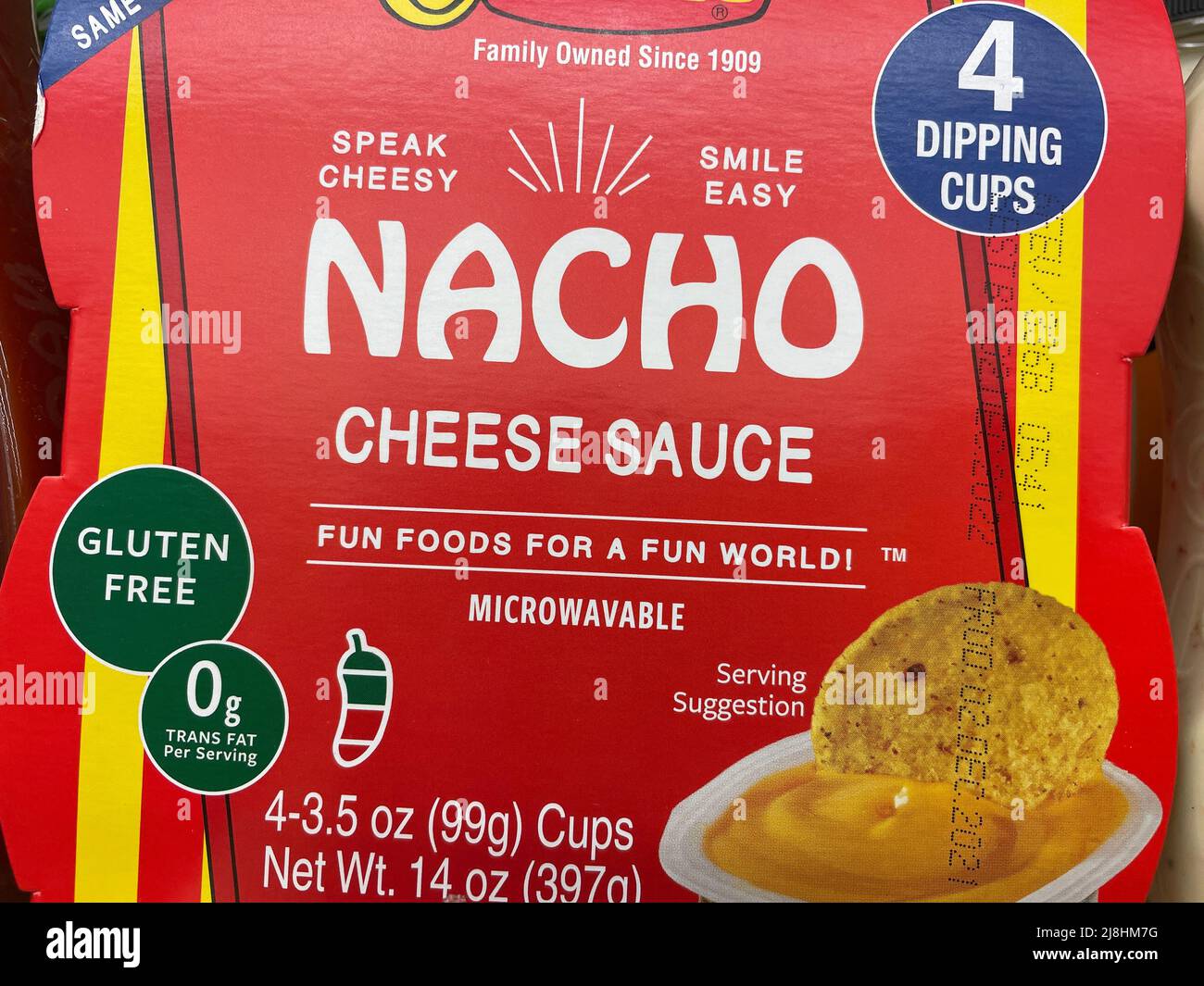 Grovetown, Ga USA - 12 15 21: Mexican products on a store shelf Nacho cheese sauce Stock Photo