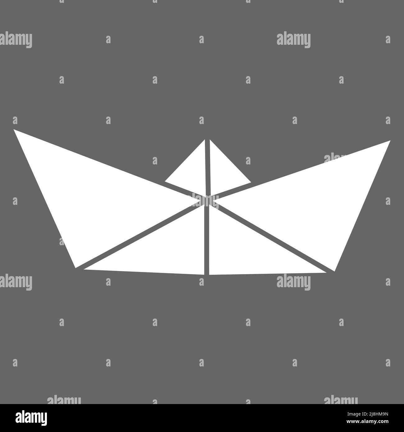 Vector illustration of paper boat icon. Outline simple paper boat isolated on grey background