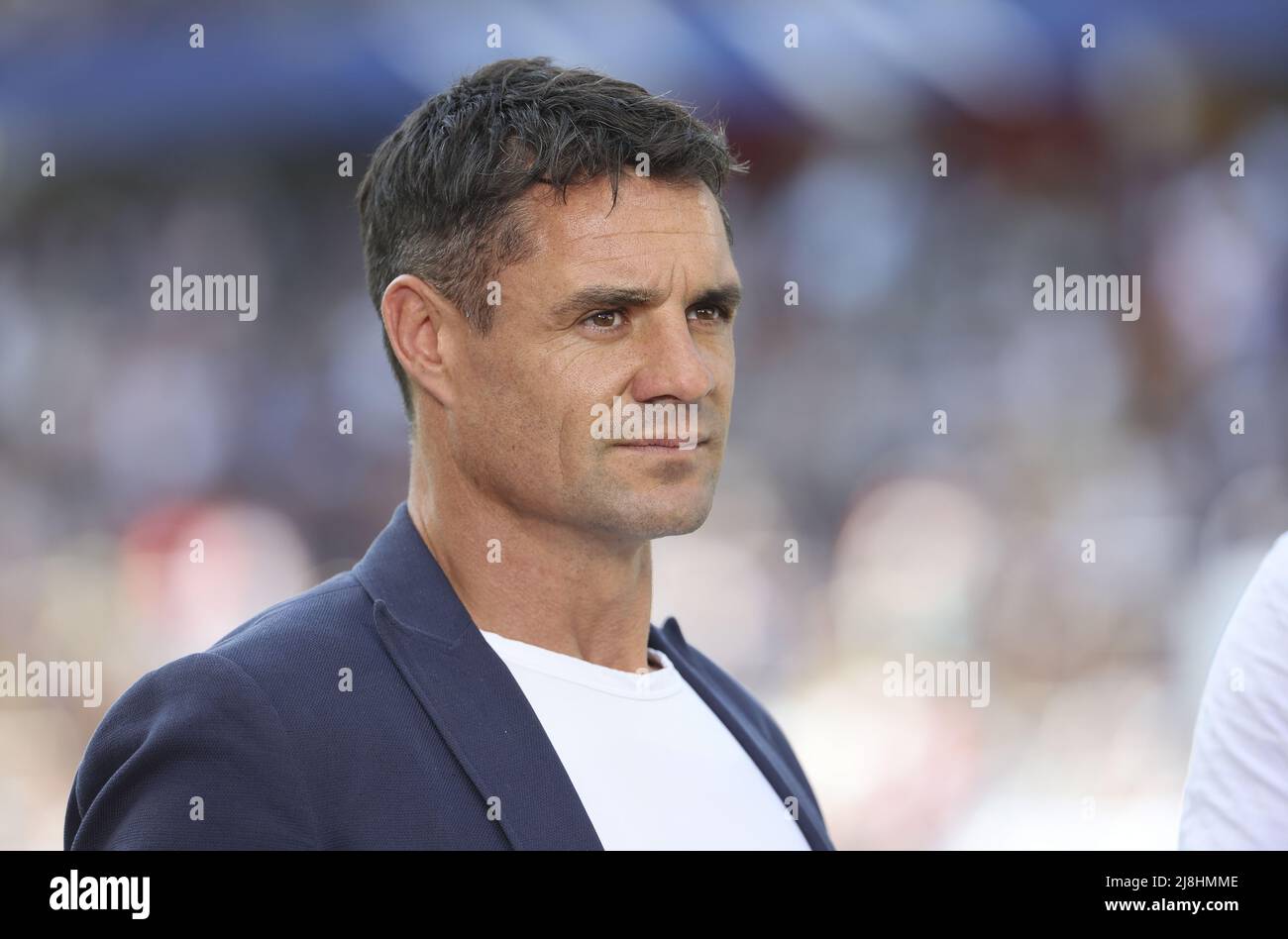 Dan Carter is interviewed during the European Rugby Champions Cup, Semi-finals rugby union match between Racing 92 and Stade Rochelais (La Rochelle) on May 15, 2022 at Stade Bollaert-Delelis in Lens, France - Photo: Jean Catuffe/DPPI/LiveMedia Stock Photo