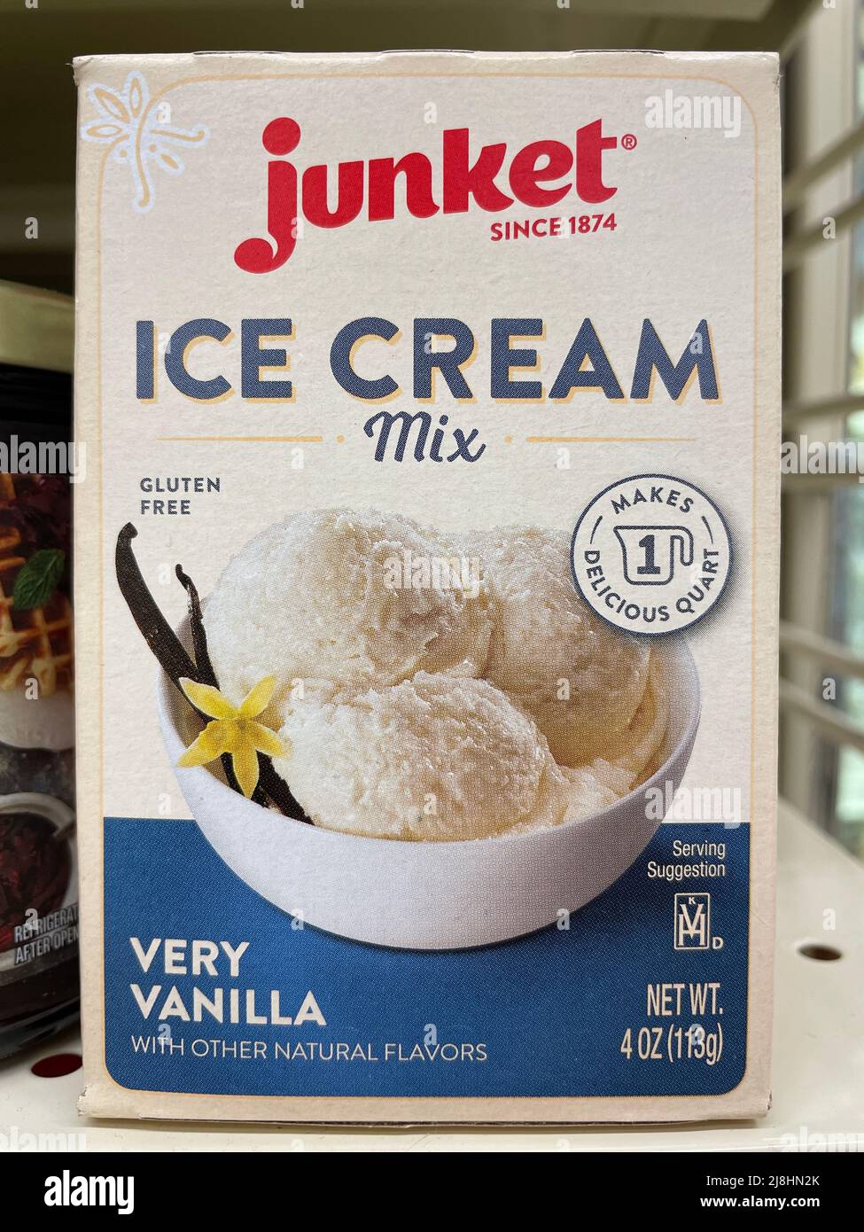 Grovetown, Ga USA 12 15 21 Ice Cream toppings on a retail store shelf Junket machine mix