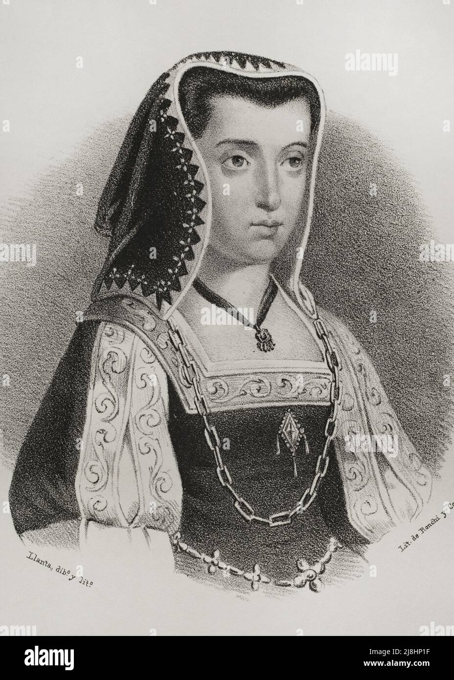 Joanna the Mad (1479-1555). Queen of Castile (1504-1555). Portrait, 19th century. Stock Photo