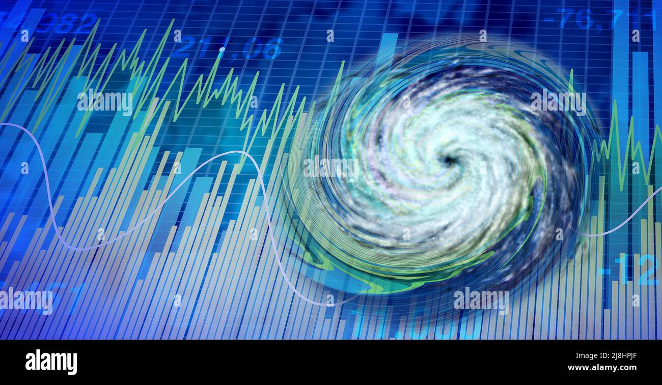 Turbulent market and financial turbulence or investing crisis security concept as a volatile stock market with price volatility as a storm disturbing Stock Photo