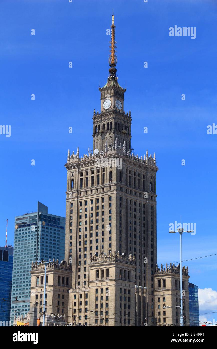 WARSAW, POLAND - JUNE 19, 2016: Palace of Culture and Science (Palac Kultury i Nauki, PKiN) in Warsaw, Poland. Warsaw is the capital city of Poland. Stock Photo