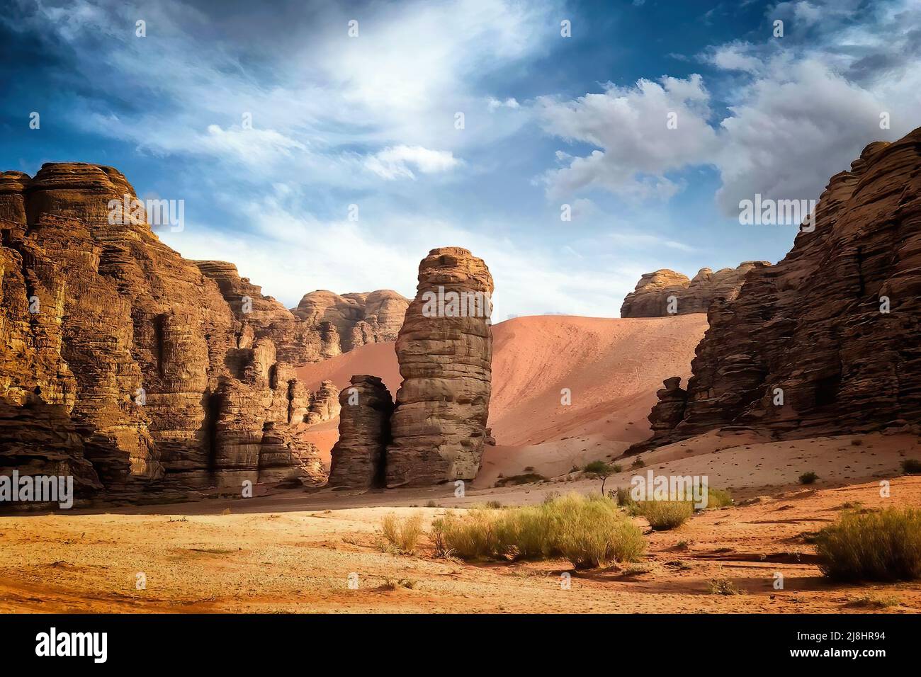 Journey through the Desert and Mountains. Al Ula, Saudi Arabia. Stock Photo
