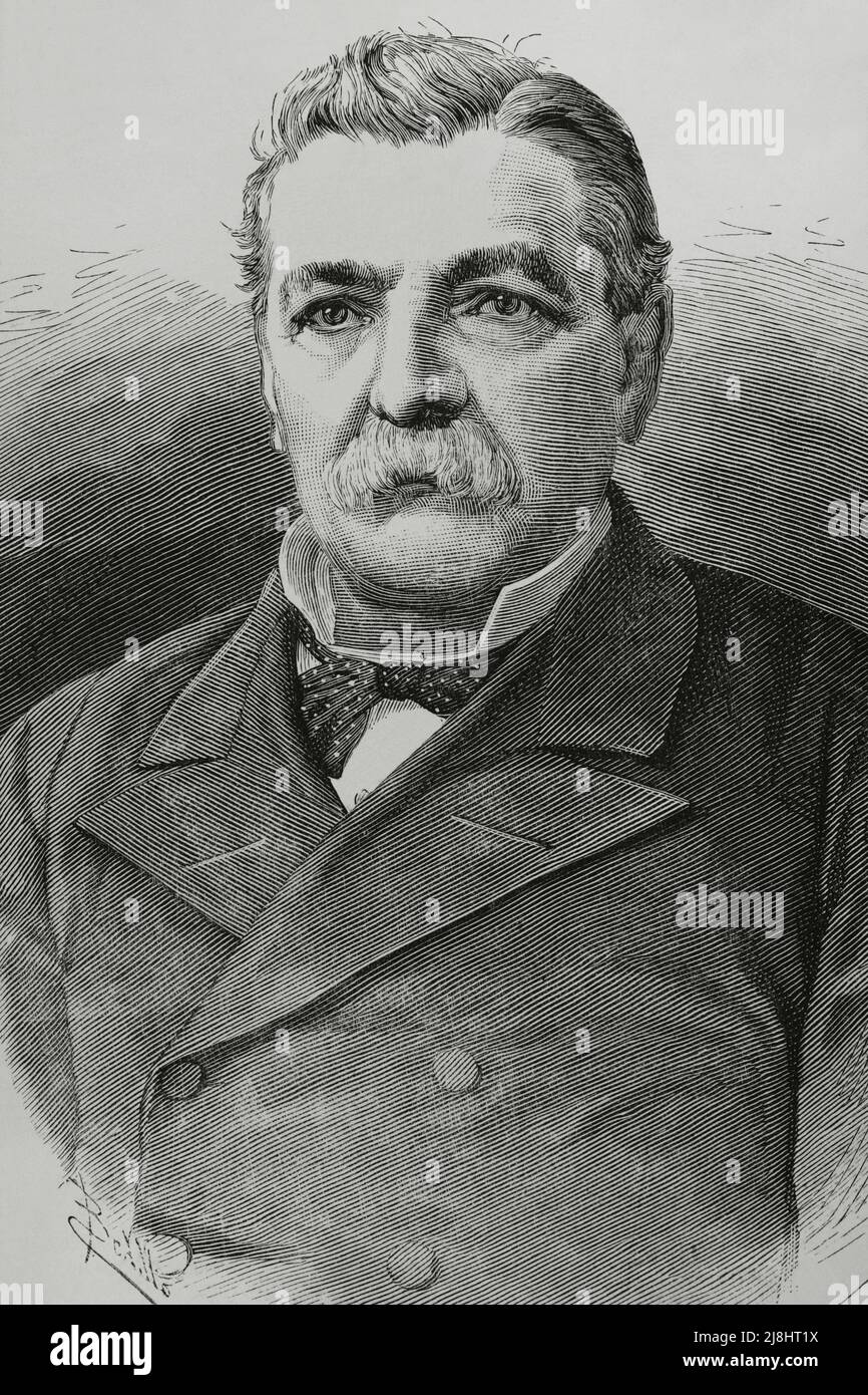 Domingo Santa Maria González (1824-1889). Chilean politician. President of Chile (1881-1886). Portrait. Engraving, 1882. Stock Photo