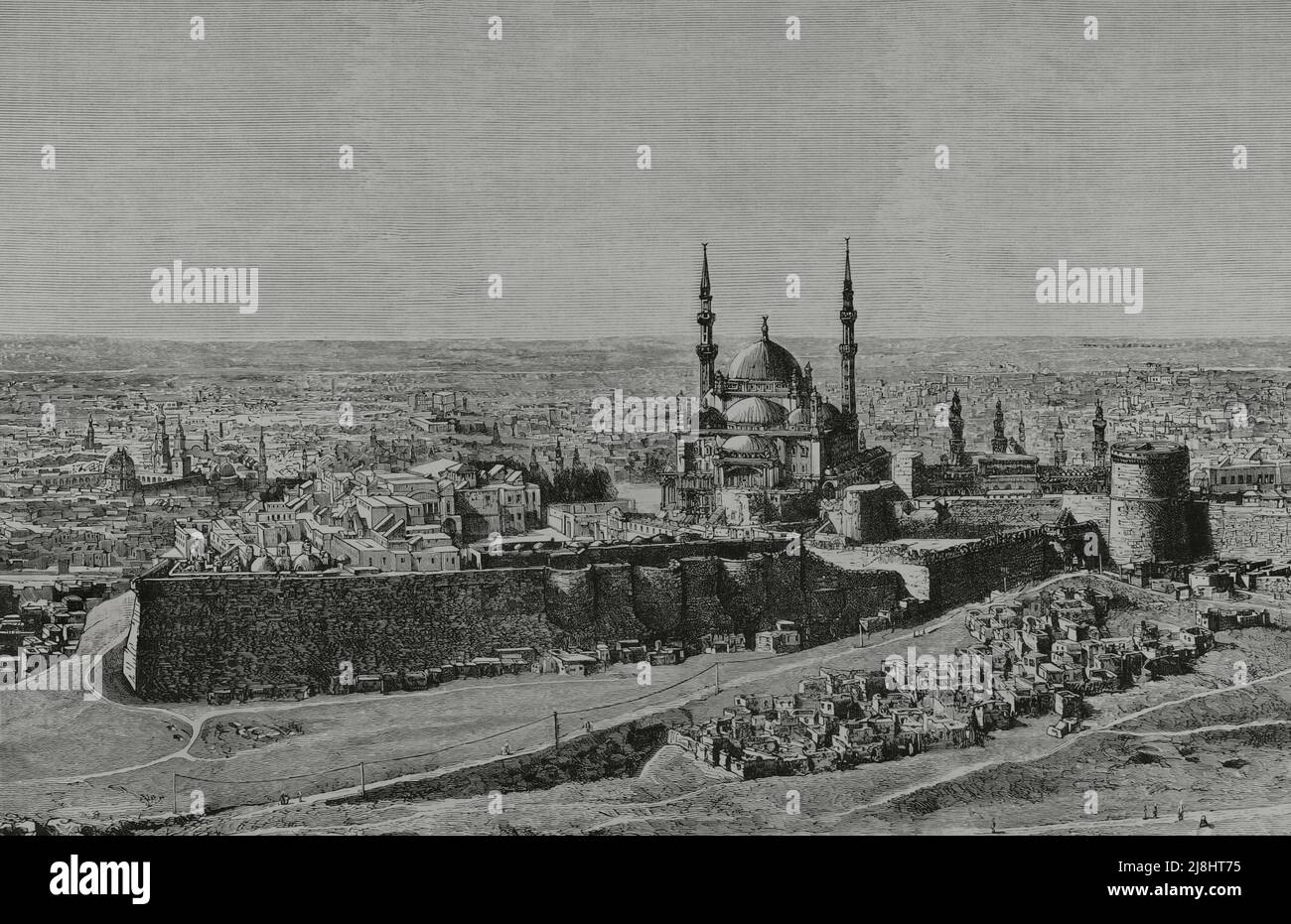 Egypt, Cairo. General view of the city. Engraving by Capuz, 1882. Stock Photo