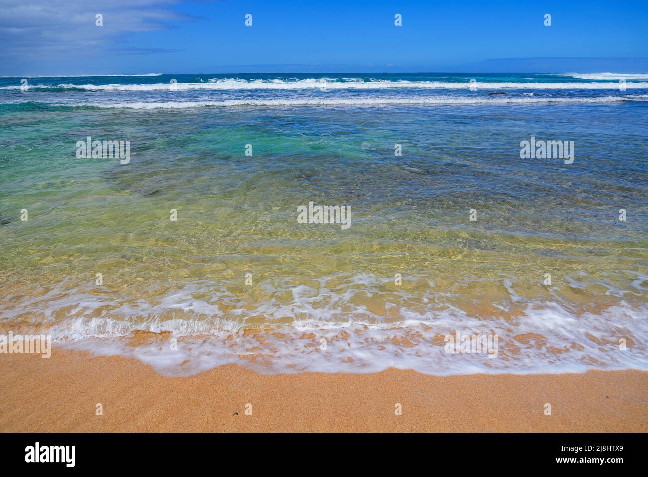 Tunnels Beach along the Kuhio Highway on the north shore of Kauai island in Hawaii