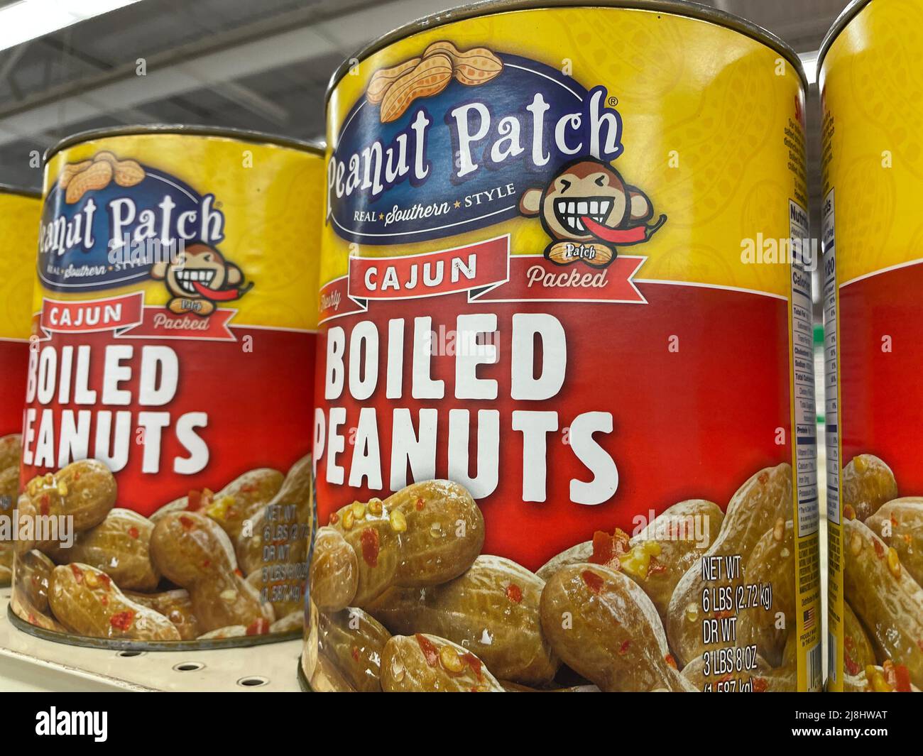 Grovetown, Ga USA - 04 30 22: Retail boiled peanuts Peanut Patch cajun Stock Photo