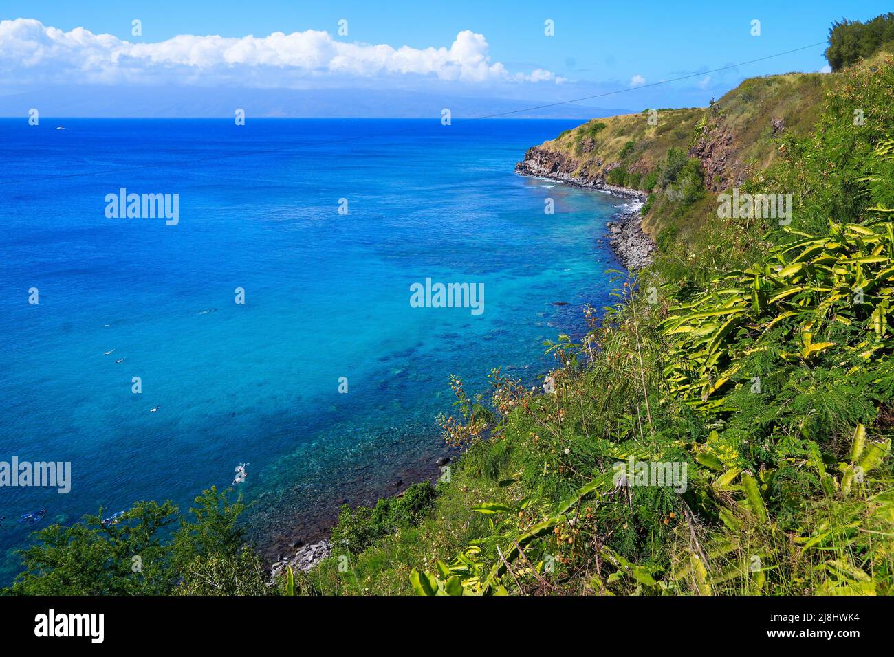 Turquoise waters in Honolua Bay along the Honoapiilani Highway in the west of Maui island in