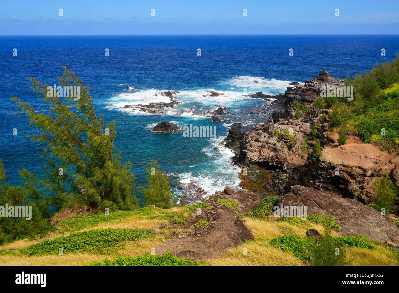 Papanalahoa Point seen from ʻOhai Trail along Kahekili Highway in West Maui, Hawaii, United States Stock Photo
