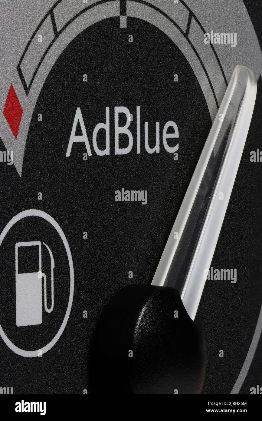 AdBlue fuel gauge in truck dashboard - full. AdBlue is a registered the trademark of the German Association of the Automotive Industry (VDA). Stock Photo