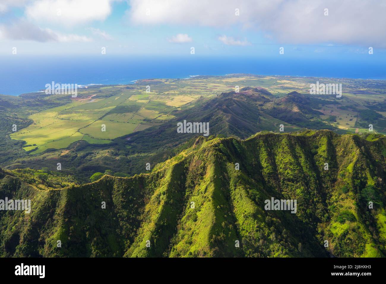 Aerial view of the south shore of Kauai island, Hawaii, United States