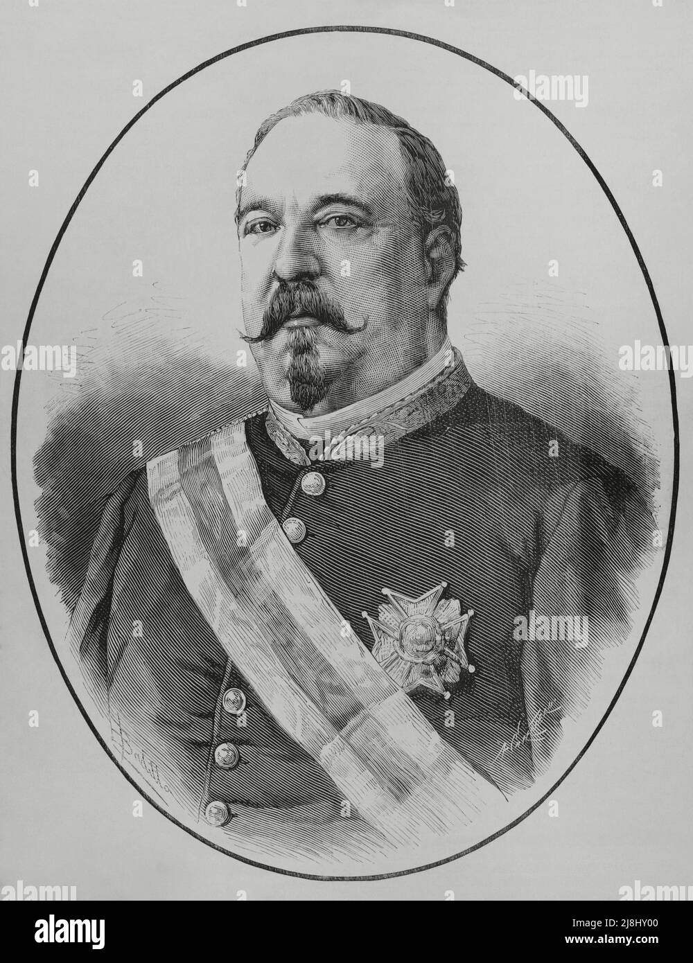 Blas Villate y de la Hera (1824-1882). Spanish military. Captain General of the island of Cuba between 1870 and 1872. Portrait. Engraving by Carretero, 1882. Stock Photo