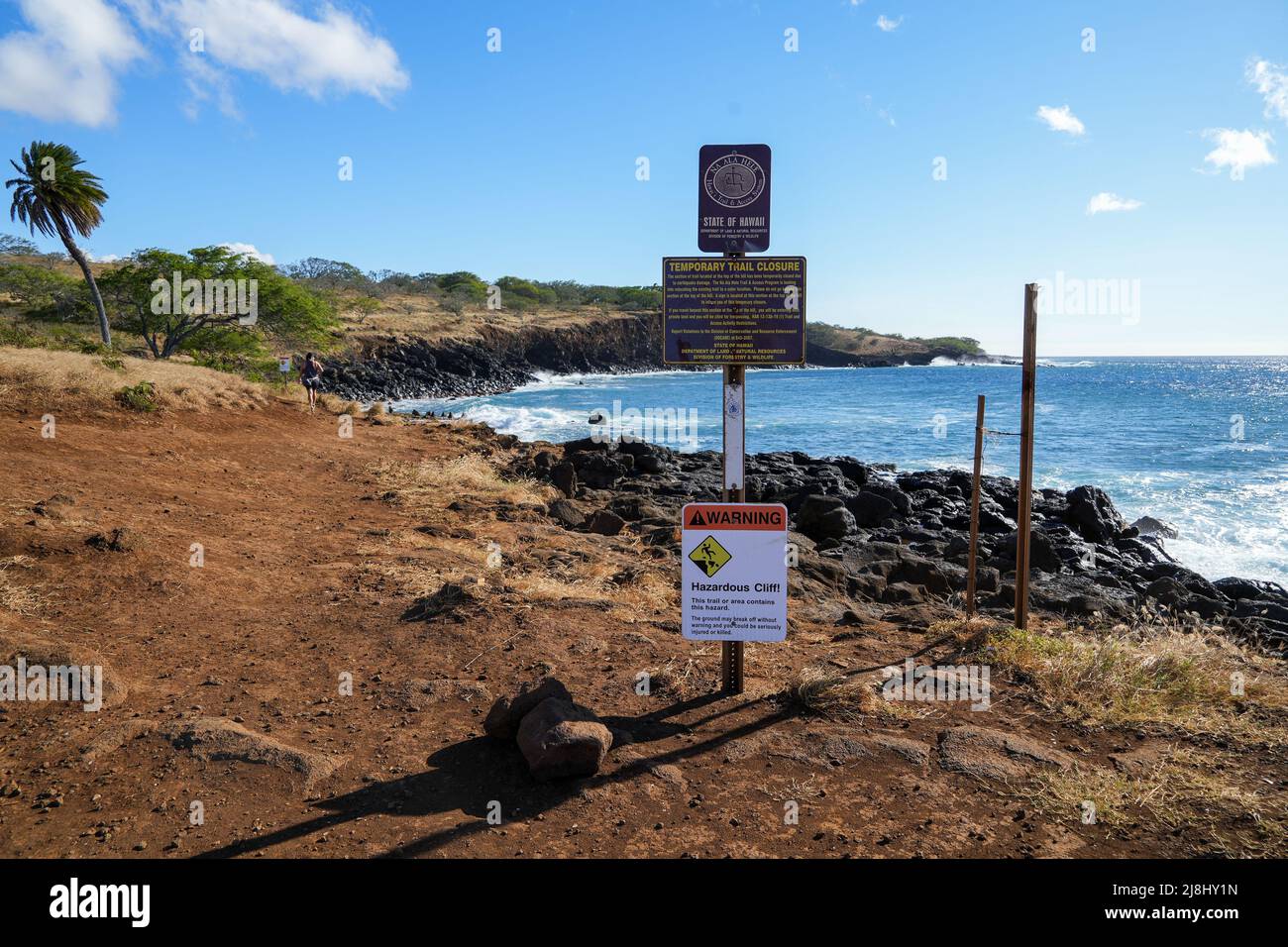 Warning sign on Old Coast Guard Beach in the north of Big Island