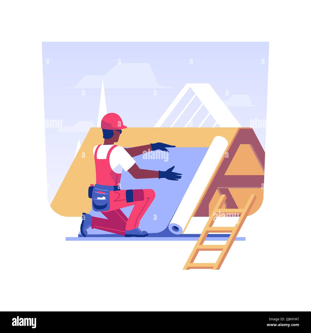 Installing roof underlayment isolated concept vector illustration