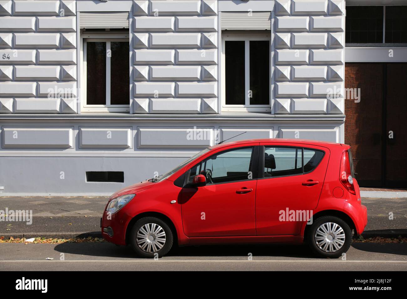 NORTH RHINE-WESTPHALIA, GERMANY - SEPTEMBER 16, 2020: Opel Agila hatchback city car parked in Germany. There were 45.8 million cars registered in Germ Stock Photo