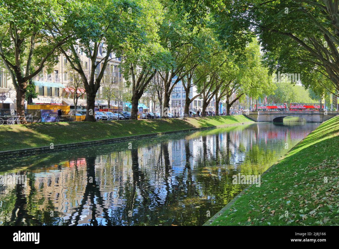 DUSSELDORF, GERMANY SEPTEMBER 19, 2020 People visit Koenigsallee, famous shopping destination