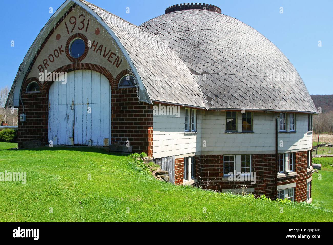 Three story 1931 round barn in Greene, Chenango County, New York Stock