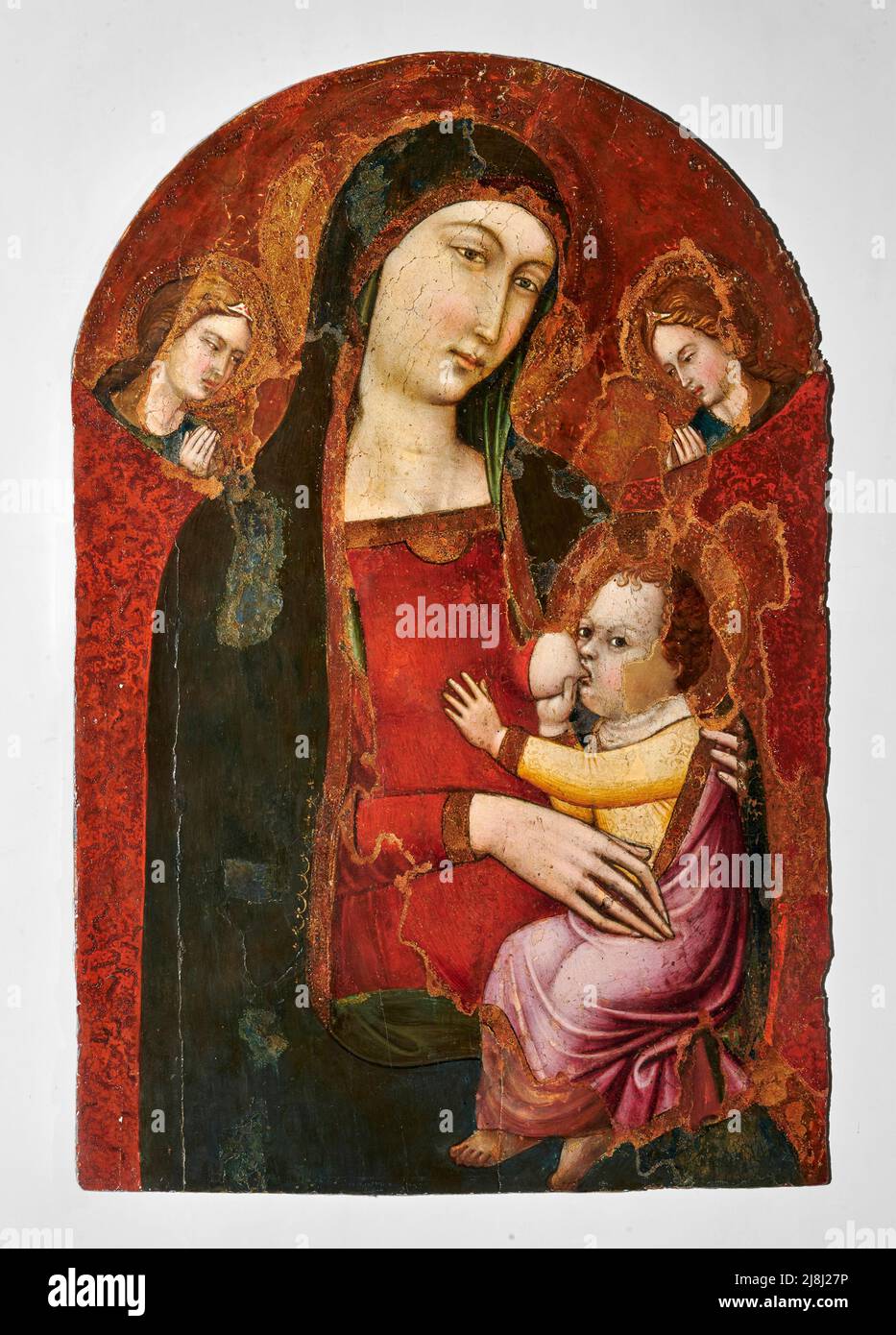 Madonna che allatta il Bambino e due angeli tempera su tavola Luca