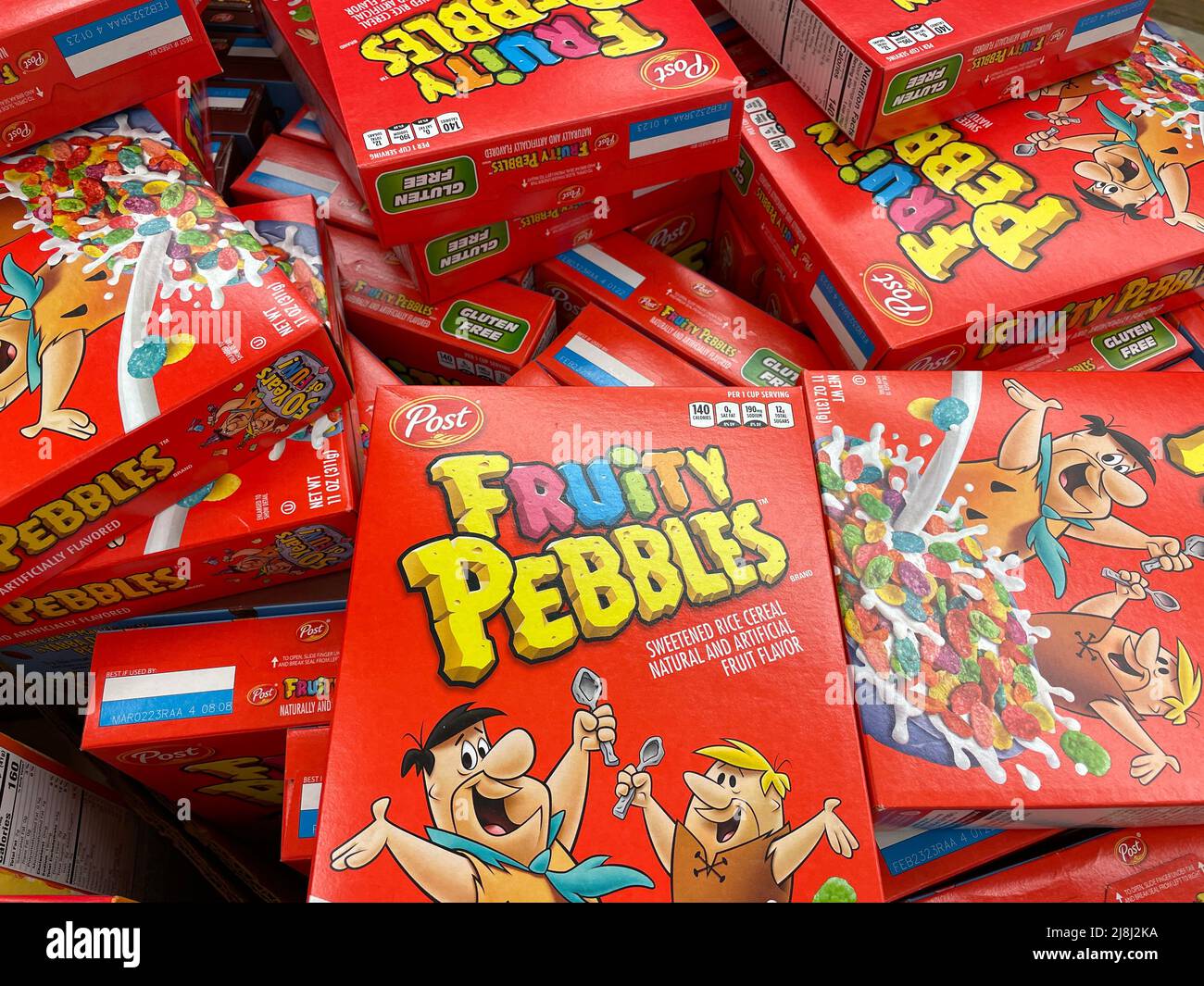 Grovetown, Ga USA - 04 15 22: Retail store Fruity Pebbles cereal in a bin Stock Photo