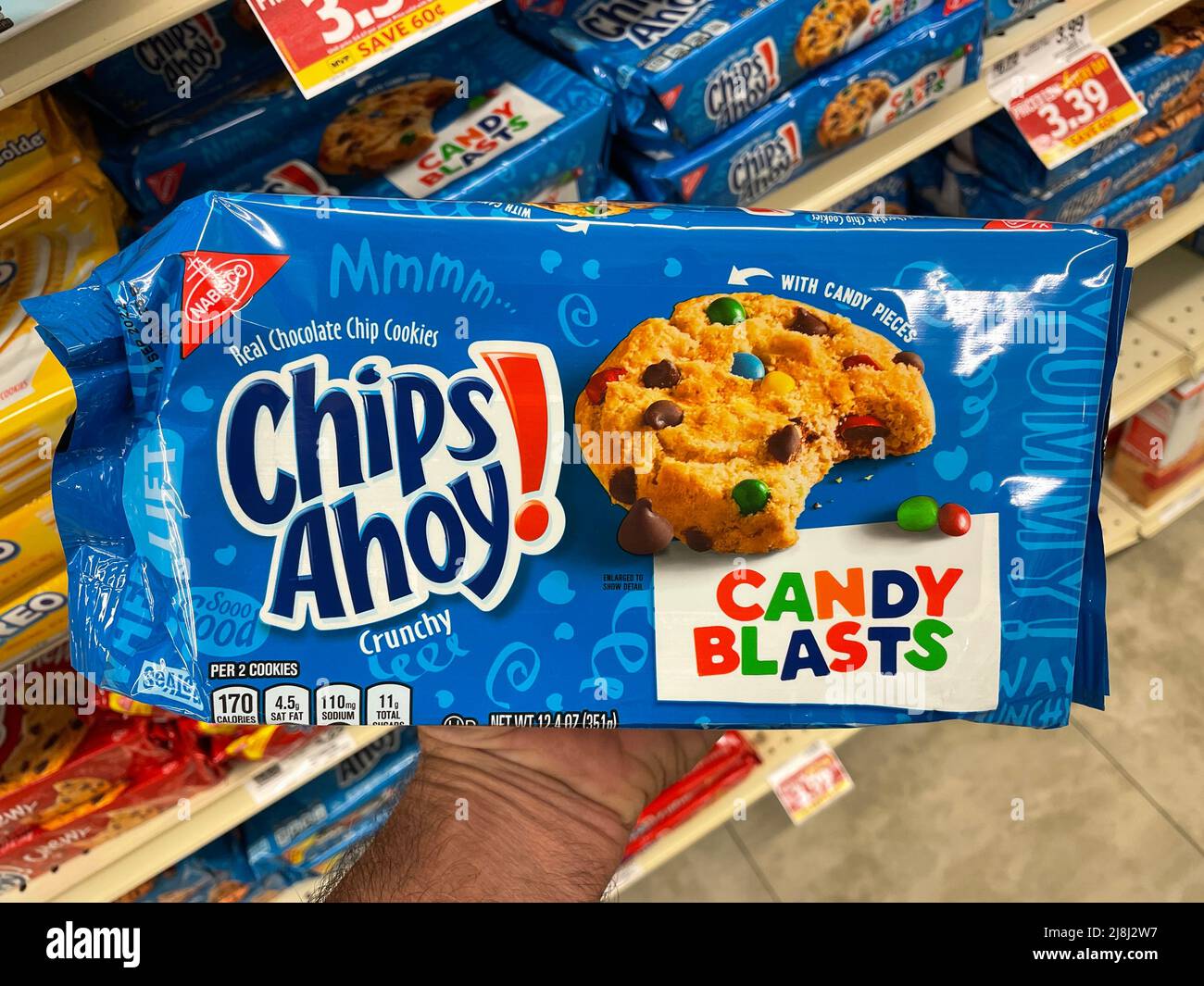 Grovetown, Ga USA - 04 15 22: Retail store cookies Chips Ahoy Candy Blasts Stock Photo