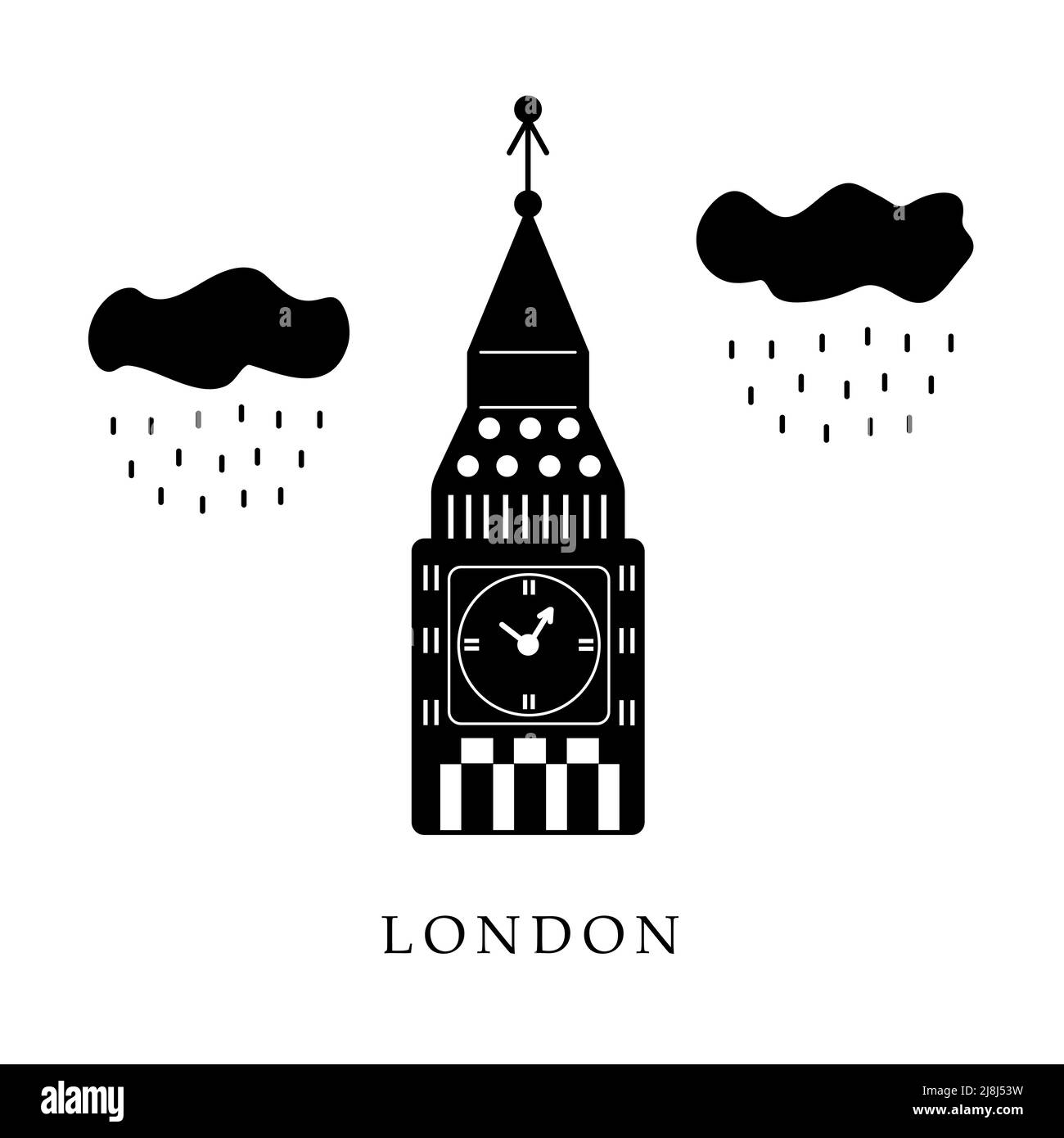 European capitals, London. Black and white illustration Stock Vector