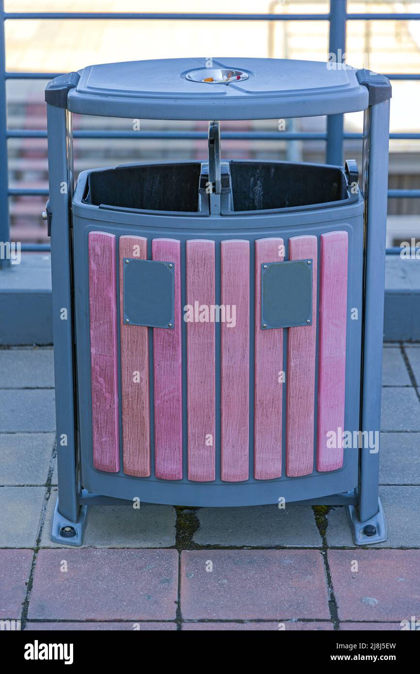 Two Compartment Recycling Bin With Ashtray at Top Stock Photo Alamy
