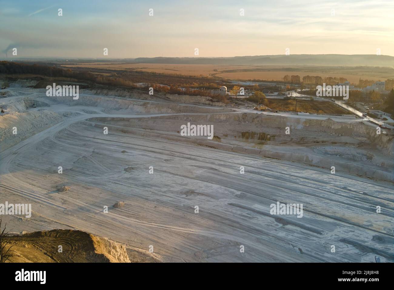 Aerial view of open pit mine of sandstone materials for construction ...