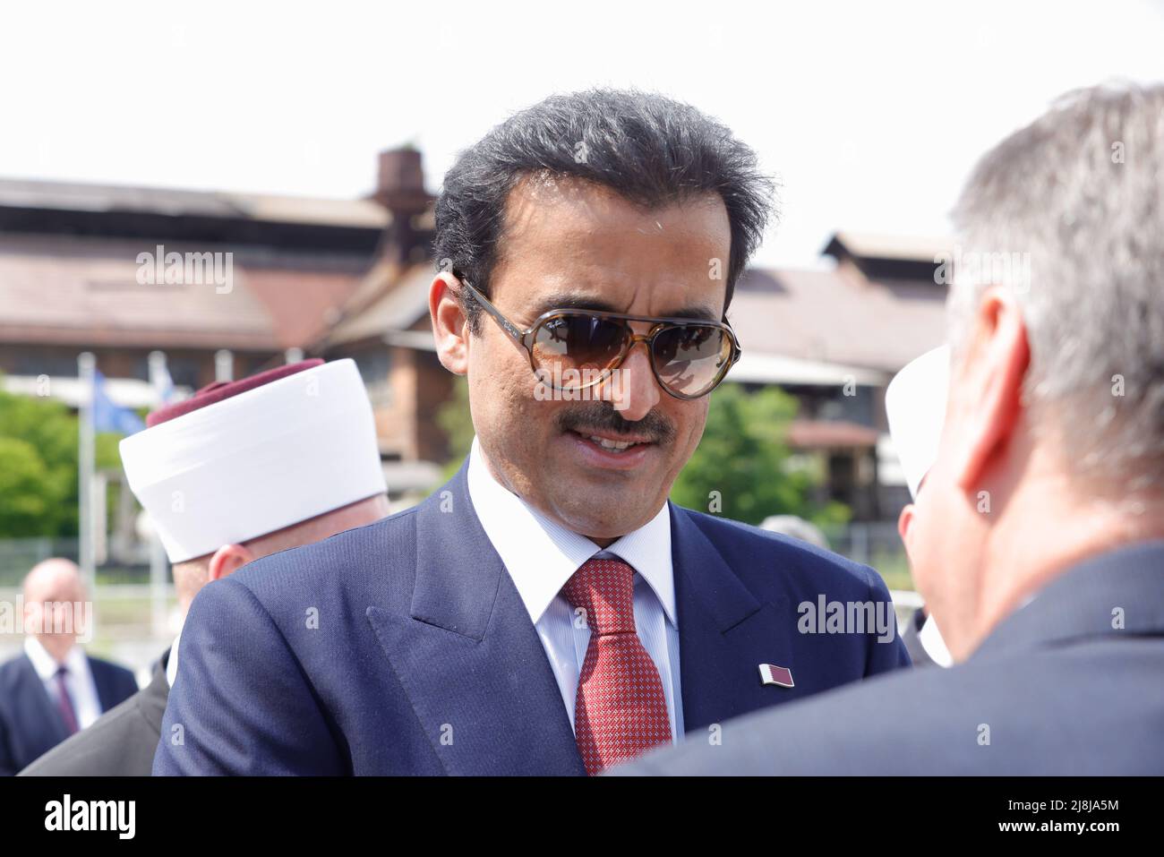 Ljubljana, Slovenia. 16th May, 2022. The Emir of Qatar Tamim bin Hamad bin Khalifa Al Thani visits the Islamic Religious and Cultural Center in Ljubljana. The Emir of Qatar Tamim bin Hamad bin Khalifa Al Thani was on a two-day visit to Slovenia to strengthen economic ties and confirm gas supply deals made in March as Slovenia aims to diversify its supply of natural gas. Credit: SOPA Images Limited/Alamy Live News Stock Photo