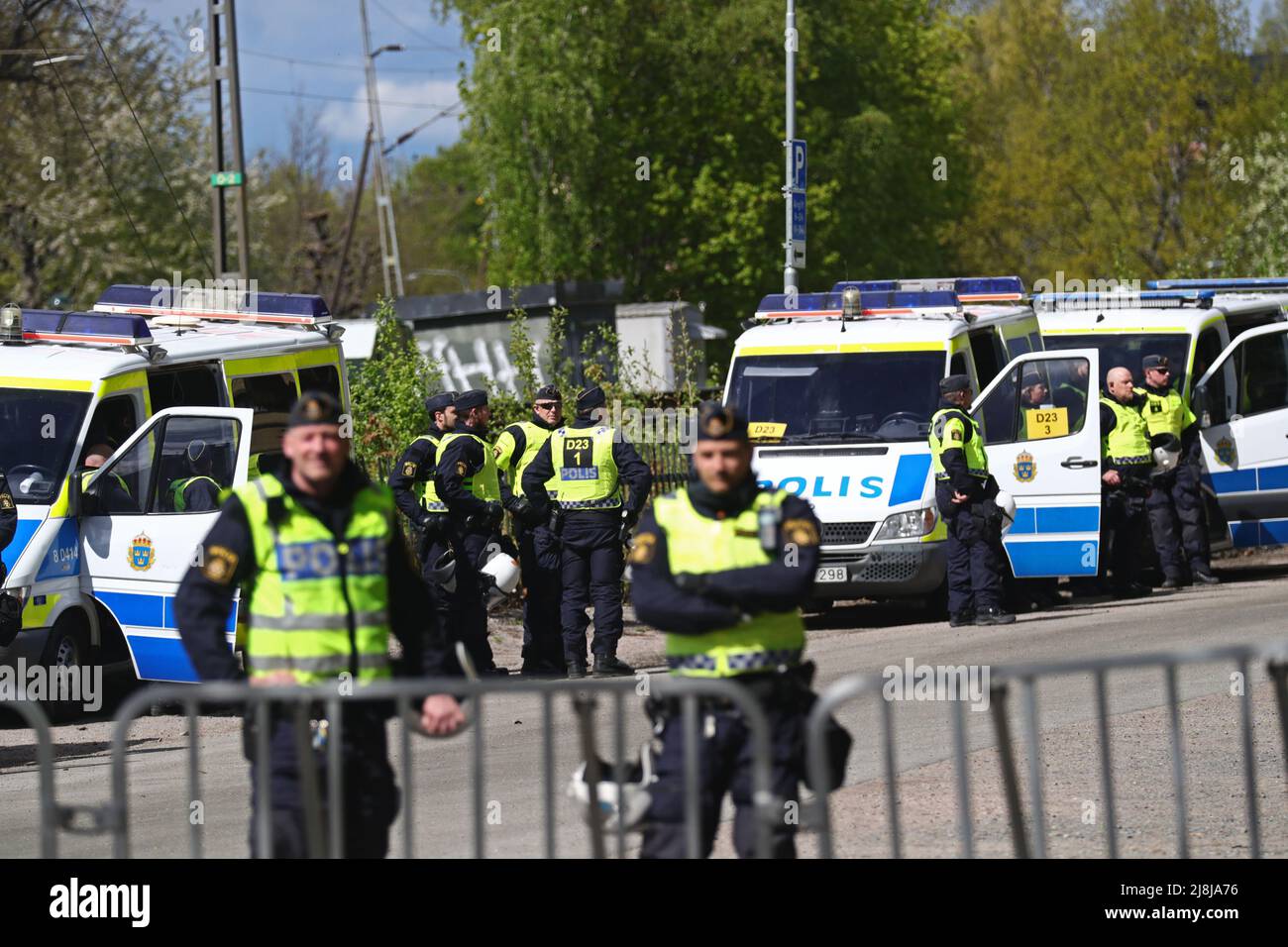 The party leader for the right-wing extremist party Stram Kurs, Rasmus Paludan, came to Uppsala on Saturday. The police first gave him permission at Vaksala square, but the location has been changed to …sterplan. Stock Photo