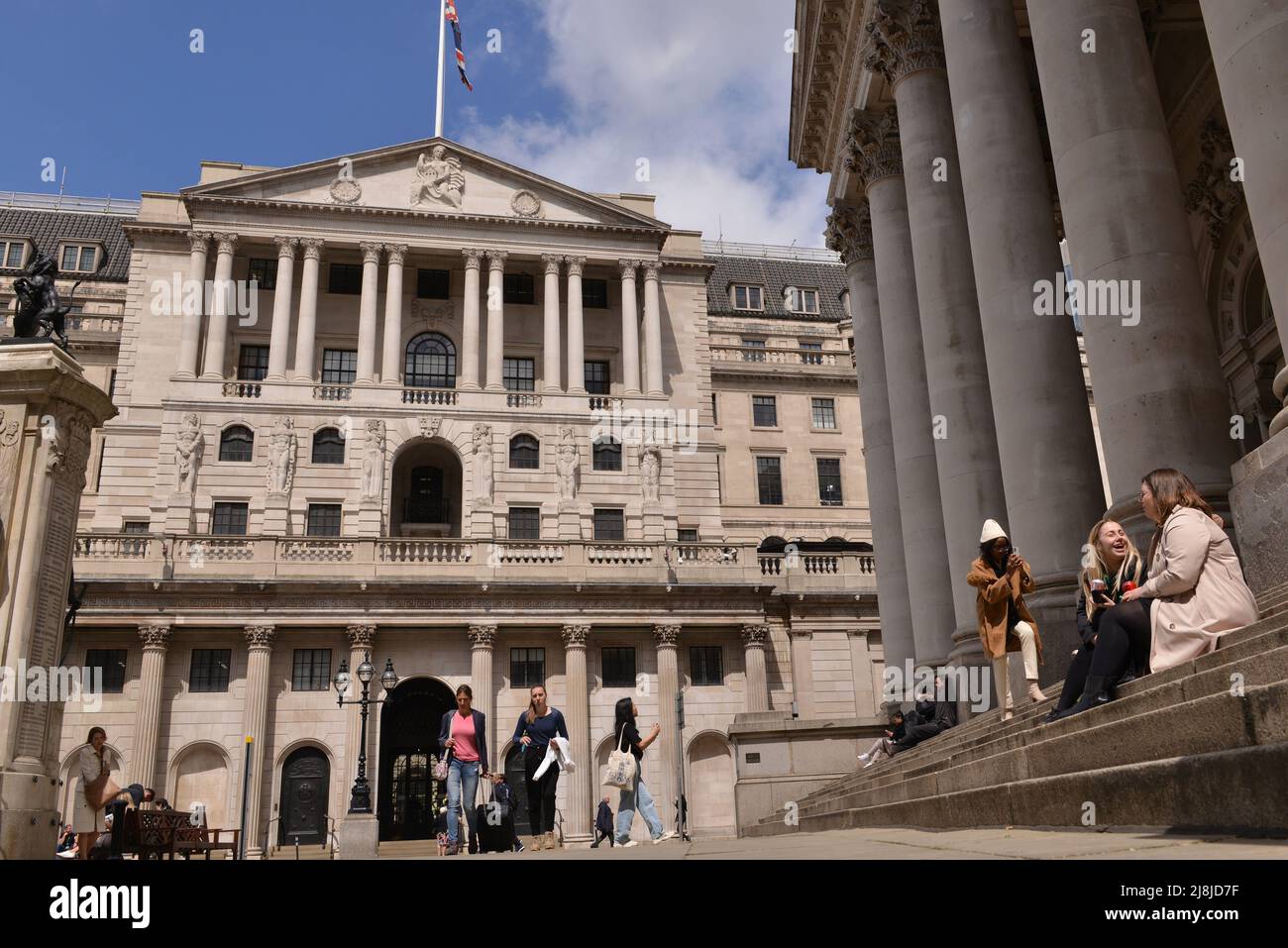 A general view of the Bank of England, as seen from The Royal Exchange. UK faces huge risk of soaring food prices and rising inflation. Stock Photo