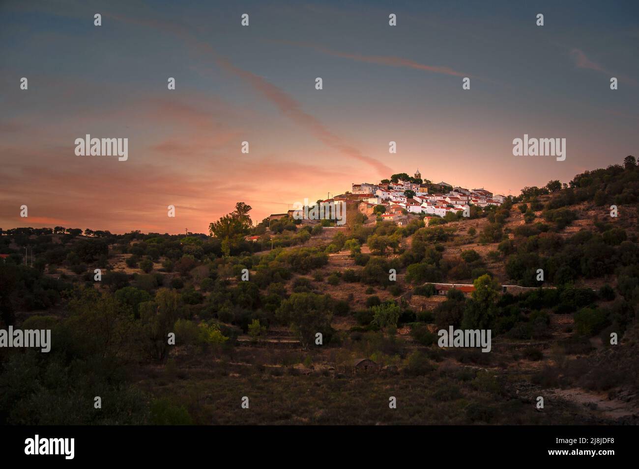 Beautiful ancient village in Portugal at sunset Stock Photo