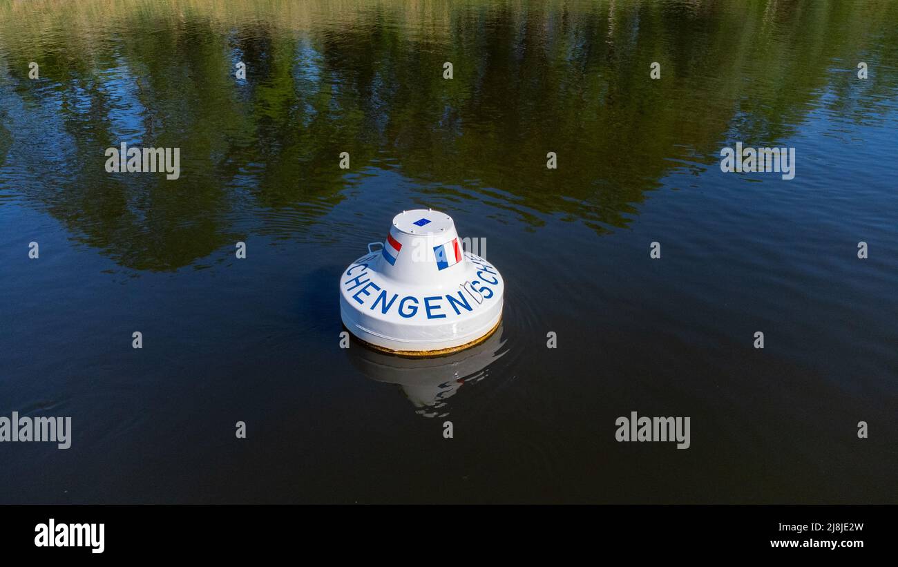 Flotation buoy, Tripoint DE/LU/FR, Schengen, Luxembourg Stock Photo