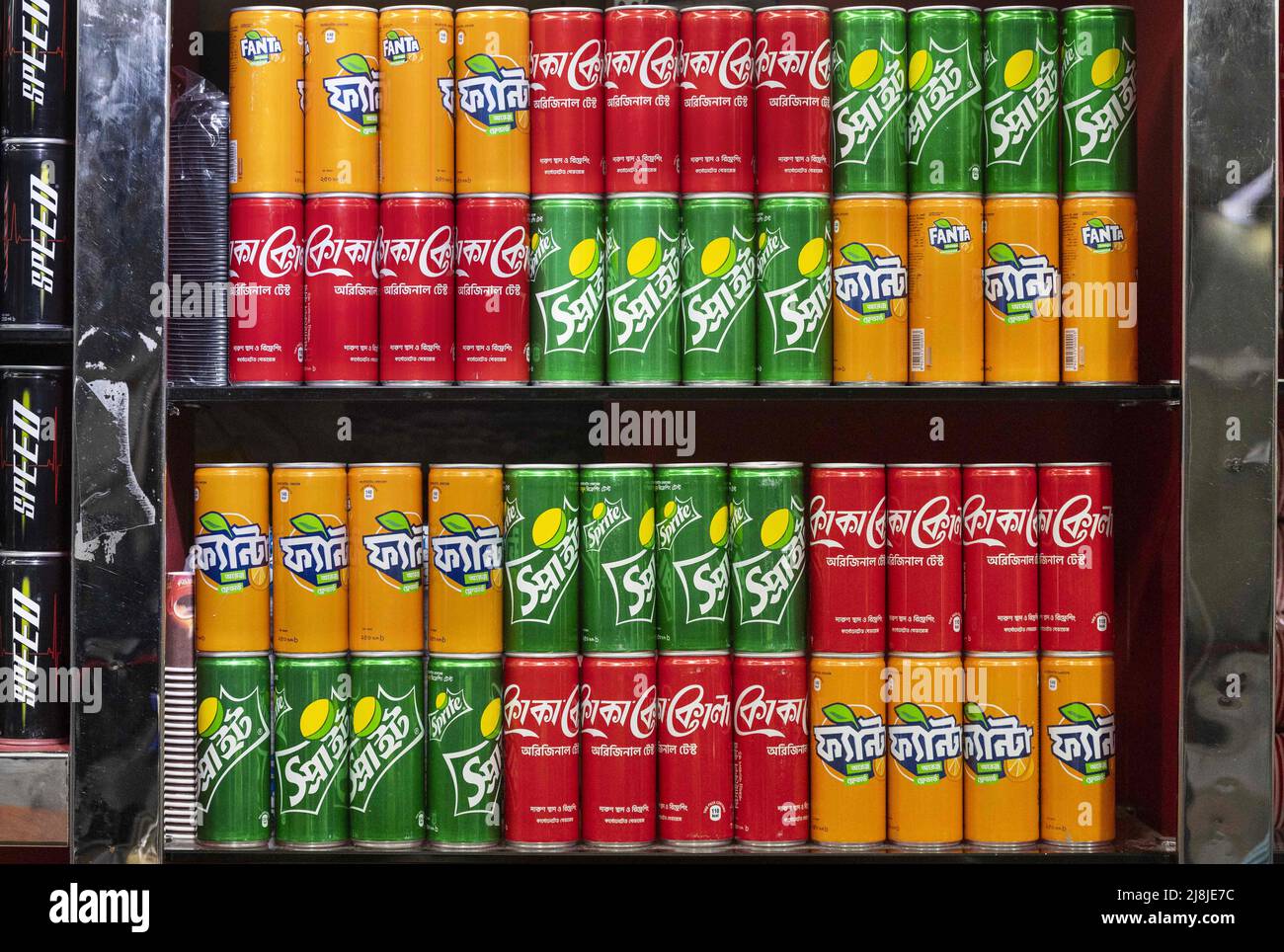 Dhaka, Bangladesh. 11th May, 2022. American soft drink brands, Cocacola, Sprint, and Fanta, are