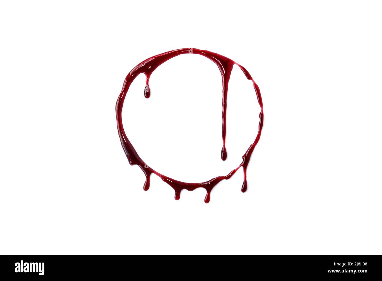A blood spatter by the circle. A blood flowing down by round. Bloody pattern. Concepts of blood can be used in design Stock Photo