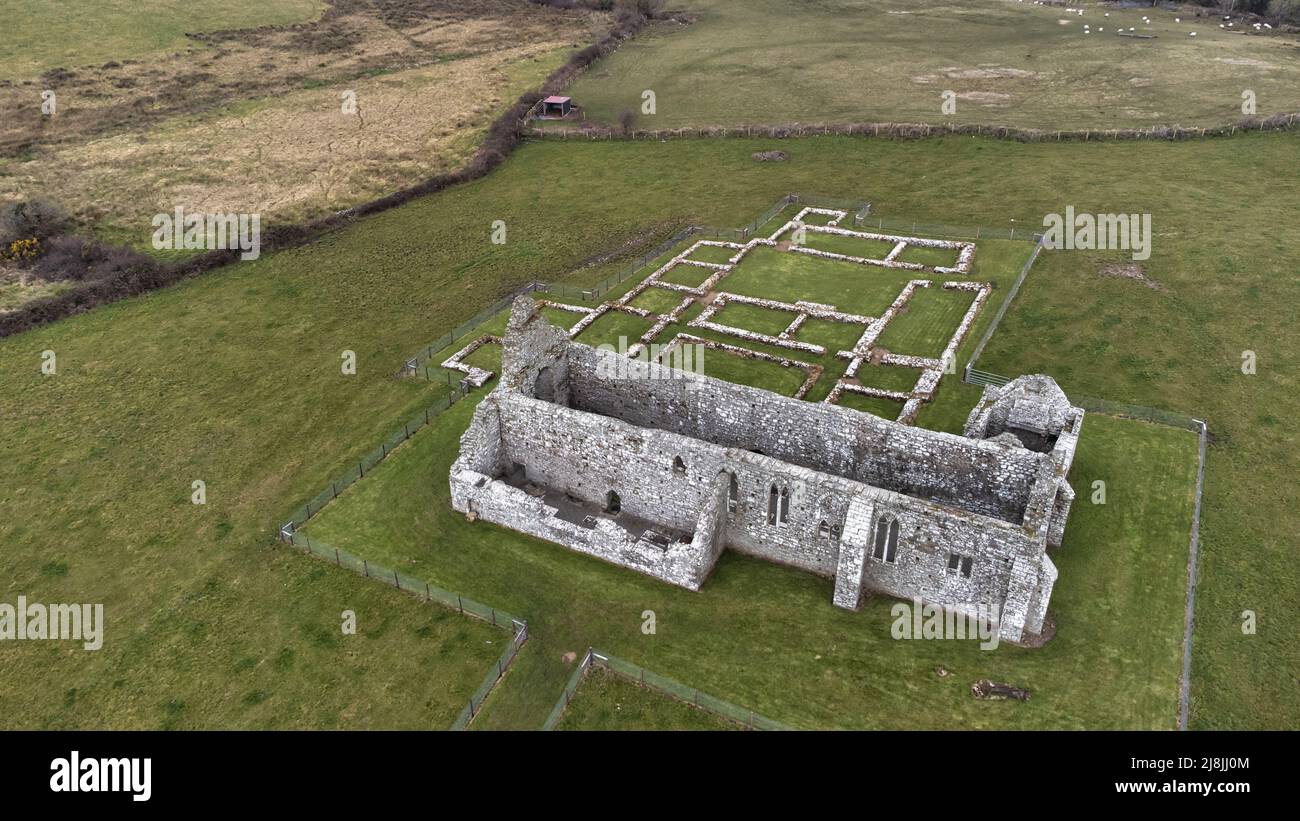 Aerial picture of the ruins Rathfran Abbey in County Mayo, Ireland ...