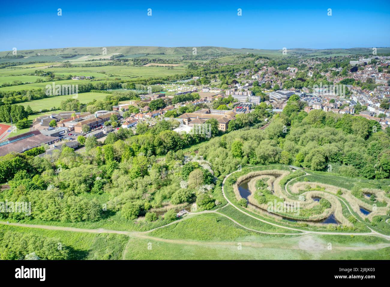 Aerial image of Lewes the County town of East Sussex viewed from the